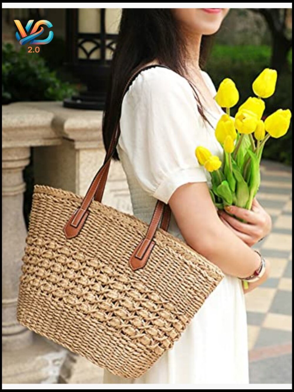 Straw Tote Bag Woven Shoulder Handbag Summer Beach Travel Large Capacity Top - Picture 2 of 7